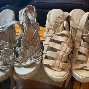 Vintage Y2K Women’s Sz 7.5 Beige Woven Strap Sandal Wedges BOHO Cottagecore Shoe